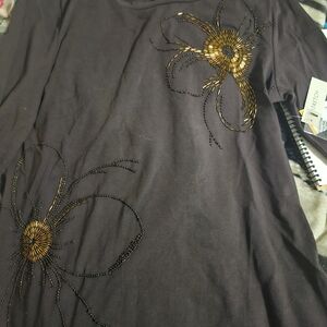Jones New York Black Blouse with Gold Accents